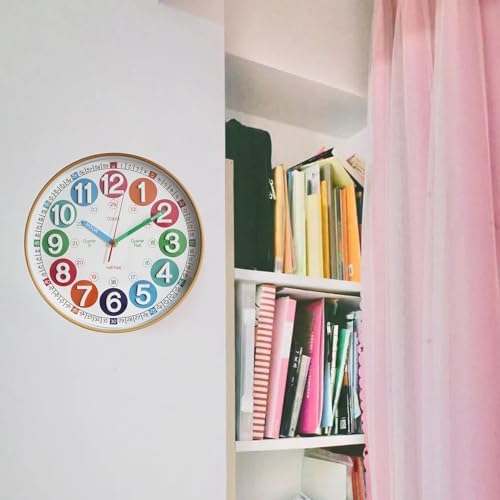 Learning Time Clock for Kids,12 Inch 3D Numbers Colorful Clock Face Silent Clocks，Bedroom,Kitchen,Classroom,Décor at School, Clear Digital Wall Clock for Kids Room (3D Wood Color Classic) - Image 4