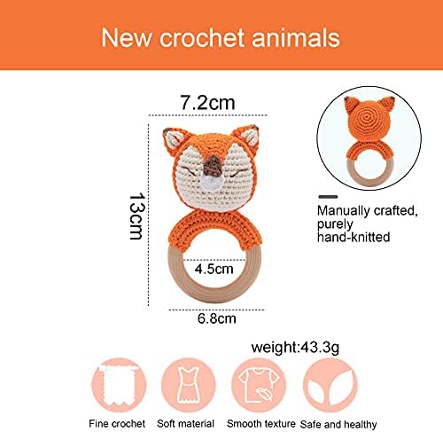 Wooden Baby Rattle Crochet Fox Baby Toys Handmade Newborn Toy Early Development Grips Stuffed Animal Organic Rattle - Image 6