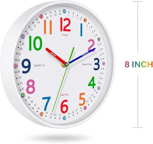 Silent Kids Wall Clock – Non-Ticking, Battery-Powered, Ideal for Teaching Time and Stylish Décor in Any Room - 8 Inch - Image 5