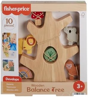 Fisher-Price Preschool Toy Wooden Balance Tree, 10 Wood Pieces for Stacking Developmental Play for Kids Ages 3+ Years by Fisher-Price