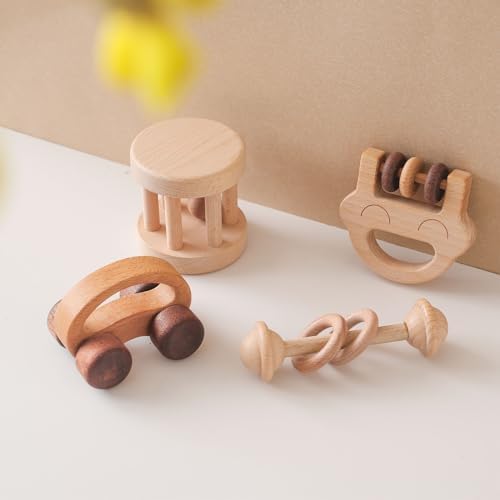 Wooden Baby Rattle Set, Newborn Wooden Rattle Toy, Natural Wooden Montessori Baby Grip Toy, Baby Gift Toy, Wood Rattle Set-7 by Chriswell