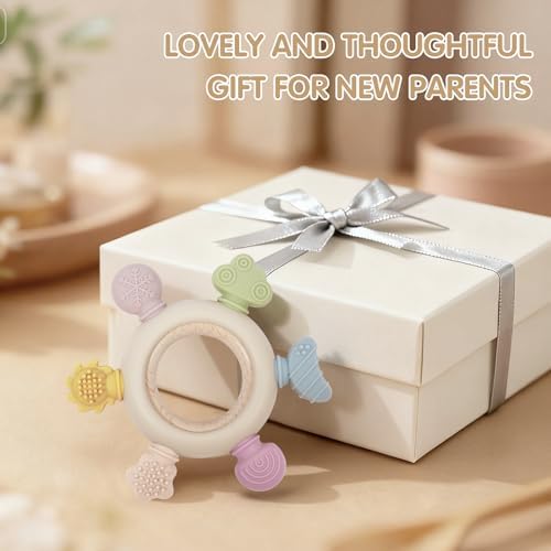 Baby Teether Ring for 0–12 Months, Detachable Wooden Silicone Teether with Easy-Grip Round Design, Sensory Teething Toy with Soft Textured Tips for Early Development - Image 7