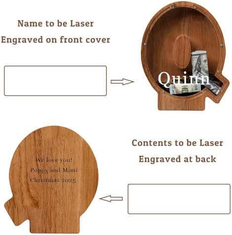 Personalized 12" Extra Large Wooden Letter Piggy Bank for Kids Boys Girls, (Laser Engraved Name) Custom Initial Letter Shape Piggy Bank, Alphabet Coin Bank Grandchildren Birthday - Image 2