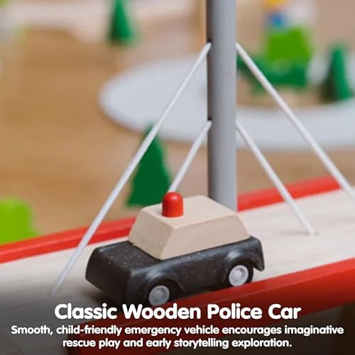 PlanToys® Police Car Wooden Montessori Vehicle Kids Indoor Outdoor Play Toy - Image 5
