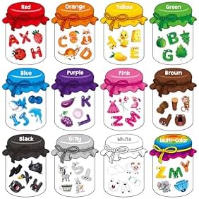 12 Pieces Magnetic Color Sorting Jars, 60 Color & Letter Magnets for Fridge Whiteboard, Early Educational Sorting Toy Set, Alphabet A-Z Learning Tool for Baby Toddlers Kids by SpriteGru