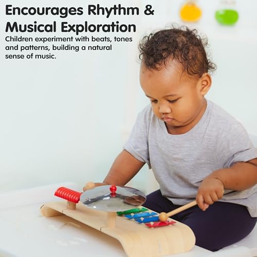 PlanToys® Musical Set Wooden Montessori Drum, Cymbal & Xylophone Kids Toy - Image 4