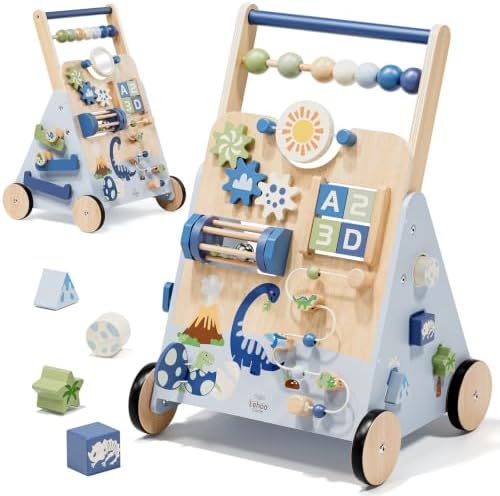 Lehoo Castle Dinosaur Wooden Baby Walker, Adjustable Speed Baby Push Walker by LehooCastle