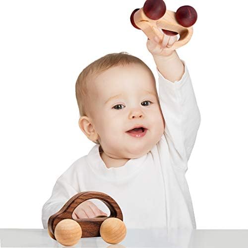 Organic Baby Push Car Wooden Toys 2pc Wood Car and Fine Movement Development and Infant Grasping Montessori Toys - Image 2