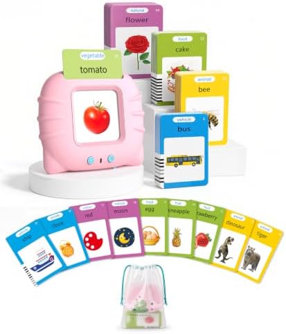 Aullsaty Talking Flash Cards for Toddlers Ages 1-3, 224 Words Montessori Speech Therapy Toys, Autism Sensory Toy, Educational Learning Speech Therapy Birthday Gifts for Boys Girls (Pink) by Aullsaty