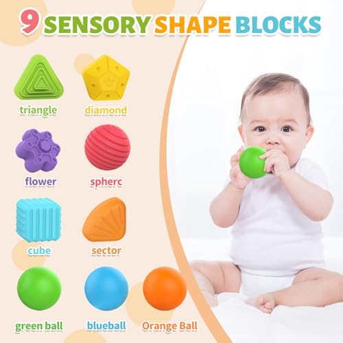 MINGKIDS Montessori Toys for 1 Year Old, Cube & 6 Sensory Shape Blocks&6 Colors Ball Pit Balls,Baby Sensory Fine Motor Skills Developmental Toys,Gifts for 12 18 Month Age 1 2 - Image 3