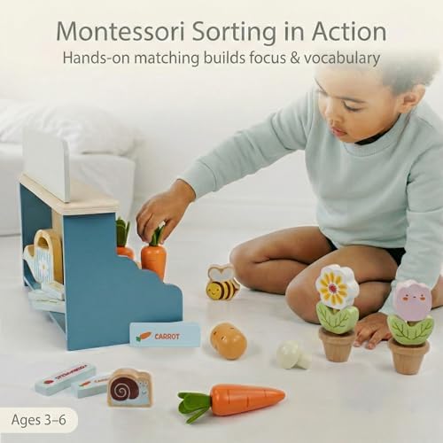PairPear Wooden Play Food Garden Set Montessori Educational Toys for Kids - Image 6
