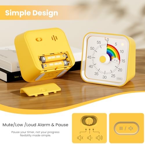 Visual Timer for Kids, Rainbow Timer with Pause Function, Yellow - Image 5