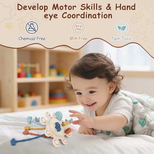 TYRY.HU Silicone Baby Sensory Montessori Toys,Silicone Pull String Fidget Toys for Babies 18 Months+, Travel Toy for Plane, Car, and Stroller, Early Educational Fine Motor Skills Toy for Toddlers - Image 5
