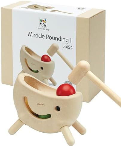 PlanToys® Miracle Pounding II Wooden Pounding Bench Toy for Kids Ages 2+ | Montessori Fine-Motor & Hand-Eye Coordination Activity for Focus & Strength | Eco-Friendly Educational Toy by PlanToys