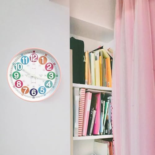 Learning Time Clock for Kids,12 Inch 3D Numbers Colorful Clock Face Silent Clocks，Bedroom,Kitchen,Classroom,Décor at School, Clear Digital Wall Clock for Kids Room(3D Peach Pink Luminous) - Image 4