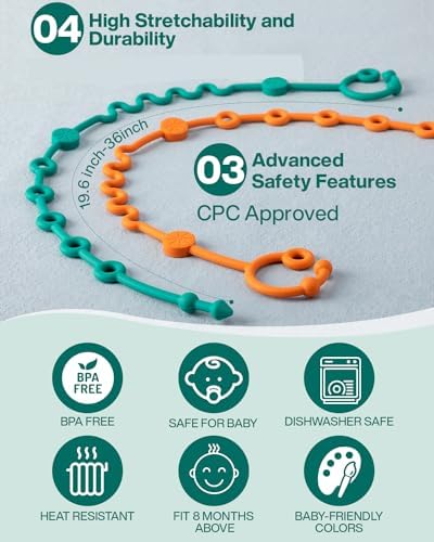 LittleHugs Toy Straps for Baby, Adjustable Toy Holder for Stroller Accessories, Silicone Tether Pacifier Clip, No Throw Baby Travel Essential Leash for High Chair, Car Seat (6-Pack) - Image 3