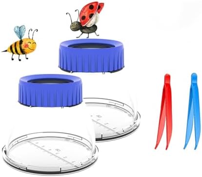 Bug Catcher 5X Magnifying Insect Observation Kit Built-in 7cm Ruler with 2 Slant Tweezers Bug Viewer Cage for Kids Science Nature Exploration (2 Pack Blue) by RORANIC-DeliveringHappiness