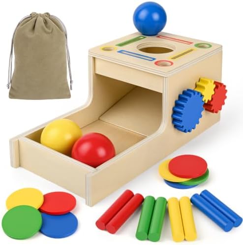 Montessori Baby Toys for 6+ Months, 5 in 1 Object Permanence Wooden Box Ball Drop Sensory Toy Play for 6 Month 1 2 3 Year Old Toddlers by BoxNobleOffical