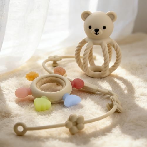 Baby Teething Rattle Toy, 3-in-1 Silicone Teether, Infant Sensory Toys - Image 3