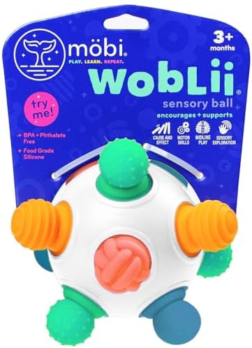 Mobi Woblii Sensory Ball for Babies - Montessori Teething Toy with Satisfying Pop, Food-Grade Silicone Baby Teether for 3 Months+, BPA & Phthalate Free Activity Toy by M%C3%B6bi