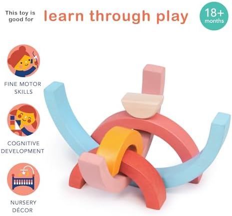 Mentari Toys - Sunset Tunnel - 6pcs Wooden Stacking Rainbow for Toddlers - Montessori Rainbow Nesting Puzzle - Open-Ended Play Toy - Age 18m+ - Image 6