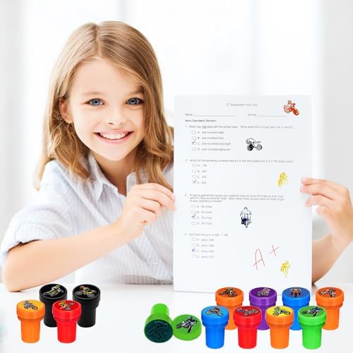 Cinrobiye 24 Pcs Dirt Bike Stampers Party Favor Set, Cute Motocross Stamps for Kids Birthday Party, Classroom Rewards, Sports Prizes, Goody Bag Fillers, Racing Adventure Party Supplies - Image 5