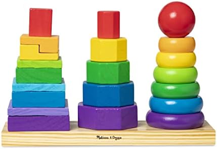 Melissa & Doug Geometric Stacker - Wooden Educational Toy & Deluxe Pounding Bench Wooden Toy with Mallet - Image 5