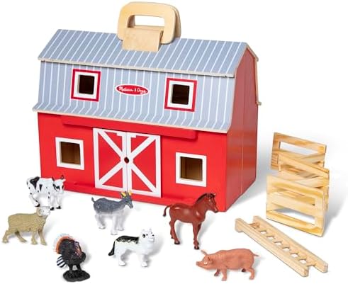 Melissa & Doug Fold and Go Wooden Barn with 7 Animal Play Figures - Farm Animals Barn Toy, Portable Toys, Farm Toys for Kids and Toddlers Ages 3+ by Unknown