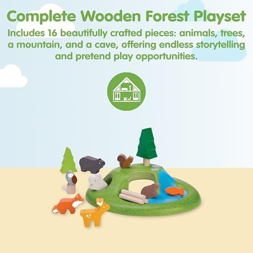 PlanToys® Wooden Animal Toy Set for Toddlers, 16 Pcs Montessori Forest Play - Image 2