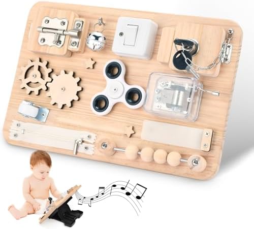 Potatomato Montessori Wooden Busy Board-Sensory Toys for Toddlers Fine Motor Skills-Activity Board for Kids-Educational Fidget Travel Toy for Baby Boy&Girl-Birthday Gifts by Potatomato