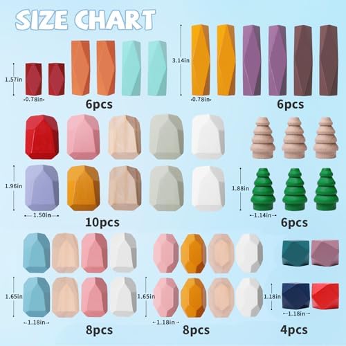 48 Pcs Wooden Stacking Rocks Building Blocks Montessori Toys for 3 Year Old - Image 6