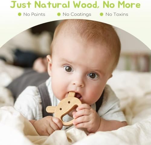 Rabbit Wooden Baby Rattle Teether, Natural Beechwood, Montessori Toy - Image 2