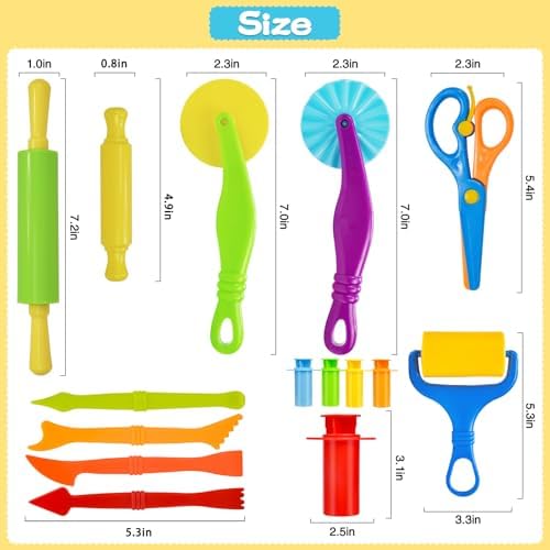 LCY WEDSHI Dough Tool Set, 15 Pcs Dough Tools Sets for Kids Ages 4-8, Dough Accessories Includes Cutters Roller, Rolling Pins, Safety Scissors, Plastic Knife - Image 2