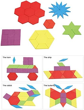 155 Pcs Wooden Pattern Blocks Set Geometric Shape Puzzle - Image 3