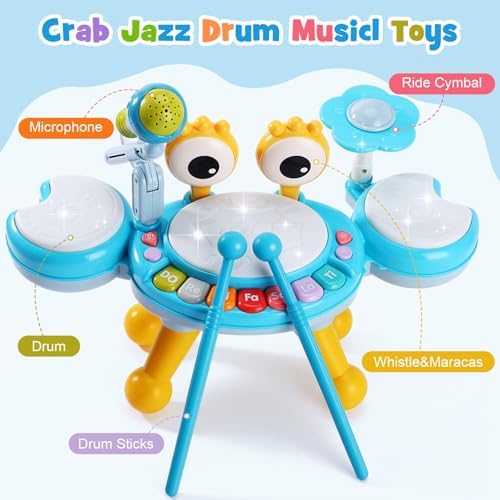 Resosese Toddler Drum Set for 1-3 Year Old, Baby Drum Set for Kids 1 2 3, Montessori Learning Toys with Light-Up Microphone, Birthday Gift for Baby Boys Girls 6 9 12 18 Months - Image 2