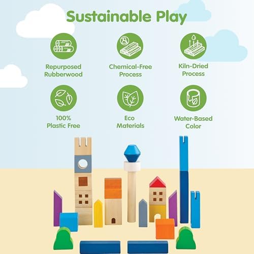 PlanToys® Cityscape Blocks Wooden Montessori Building Imaginative Kids Set - Image 3