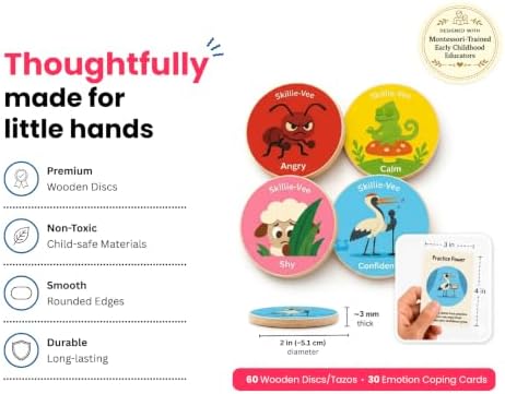 Emotional Intelligence Game for Kids | Feelings Memory Match Game | 90 Pieces: 60 Wooden Discs & 30 Emotion Regulation Cards | Social Emotional Learning SEL Games | Montessori Game | Ages 3-12 - Image 5