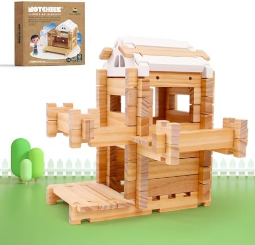 Jovi-mindly＆Notchies 63PCS Wooden Blocks Beginner Set Wooden Blocks |Preschool Learning Toys Wood Blocks Building for Kids Ages 3+ Creative Construction Game,FSC Certified,Birthday Toys Gifts by Jovi-mindly%EF%BC%86Notchies