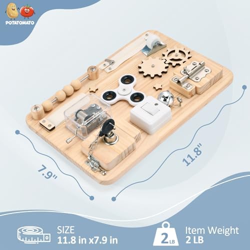 Potatomato Montessori Wooden Busy Board-Sensory Toys for Toddlers Fine Motor Skills-Activity Board for Kids-Educational Fidget Travel Toy for Baby Boy&Girl-Birthday Gifts - Image 2