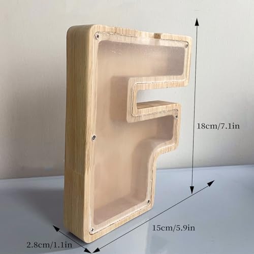 Wooden Letter Piggy Bank for Kids Boys Girls, A-Z Letters Wood Coin Bank Money Box, Piggy Bank for Toddler Family Christmas Birthday Gift(F) - Image 7