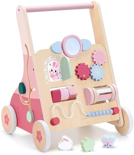 PairPear Wooden Baby Walker, Baby Push Walker Toys Activity Center by PairPear