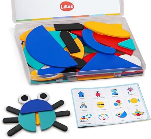 LiKee Wooden Shape Puzzle, 36 Blocks& 1 Booklet, Montessori Toy for Kids 3+ by LiKee