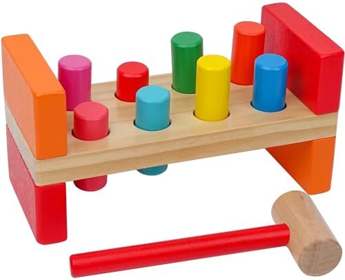 Hidoggy Wooden Hammer Toy for Toddlers 1-3, Montessori Pounding Bench Toy with 8 Pegs and Mallet for Hand-Eye Coordination, STEAM Toddler Toy by Hidoggy