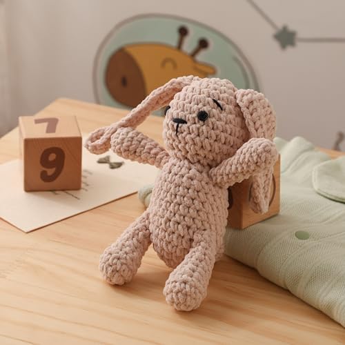 GOODMOMCute Crocheted Baby Bunny Rattle, Handmade Soft Sensory Toy, Suitable for Babies 0-12 Months, Helps Sensory Development, Perfect Gift for Newborns, Also Makes a Keepsake as They Grow（Khaki - Image 3