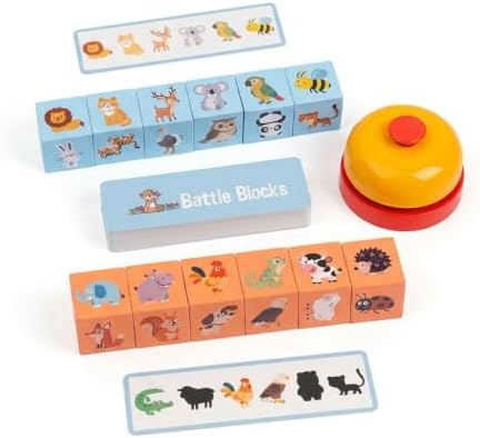 Animal Pattern Matching Game with Blocks, Battle Blocks Race Cube Toy with Picture Cards and Buzzer, Memory Puzzle Board Game, Montessori Preschool Spelling Learning Toy for Kids 3+ by Unknown