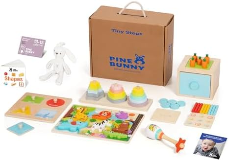Pine Bunny Montessori Wooden 11-in-1 Toy Set for 13+ Months 3-in-1 Coins Carrots Matchsticks box Shape Sorter Bunny Doll Sand Hammer Animal Puzzle Educational Learning and Problem Solving Toddler Toys by Unknown