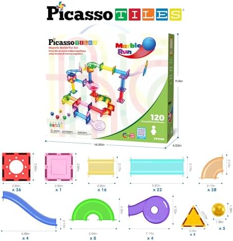 PicassoTiles 120 PCS Magnetic Tile Marble Run STEM Construction Set Ages 3+ - Image 2