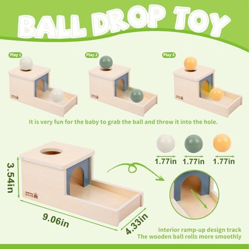 Adena Montessori Object Permanence Box, 3 Wooden Balls, Morandi Colors - Image 3
