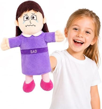 Sad Emotion Hand Puppet for Kids & Toddlers – Social Emotional Learning Plush Toy, 12 Inch Feelings Puppet for Emotional Recognition, Preschool Classroom Activities & Role Play by Okegztoa