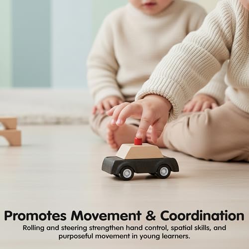 PlanToys® Police Car Wooden Montessori Vehicle Kids Indoor Outdoor Play Toy - Image 6